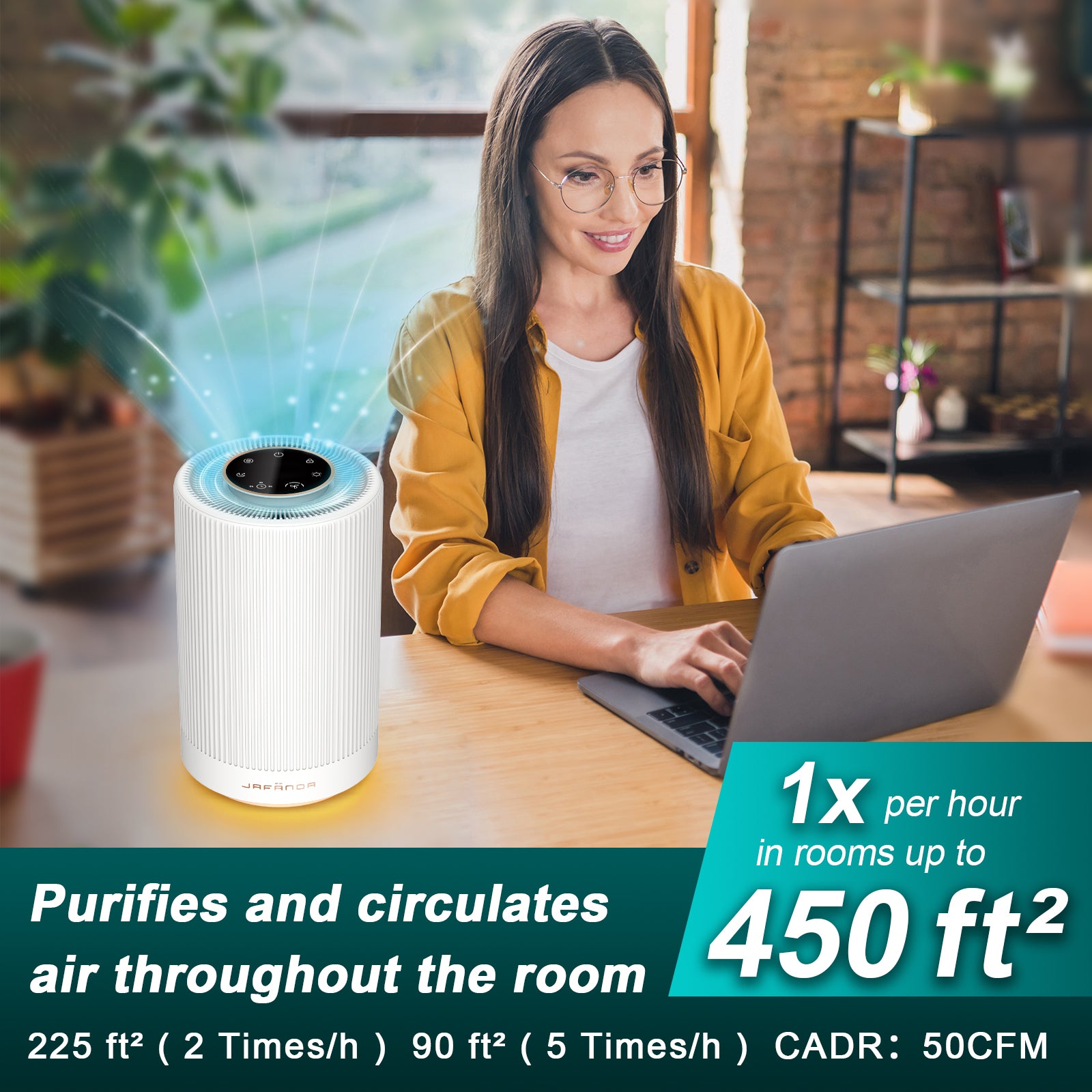 Jafanda Air Purifier for Home Bedroom Up to 450 sq ft, with H13 HEPA Air Filter, 22dB Quiet Sleep Mode, Air Cleaner Eliminates Allergens, Smoke, Dust, Mold, Pet Dander, Pollen - Night Light - Jafanda