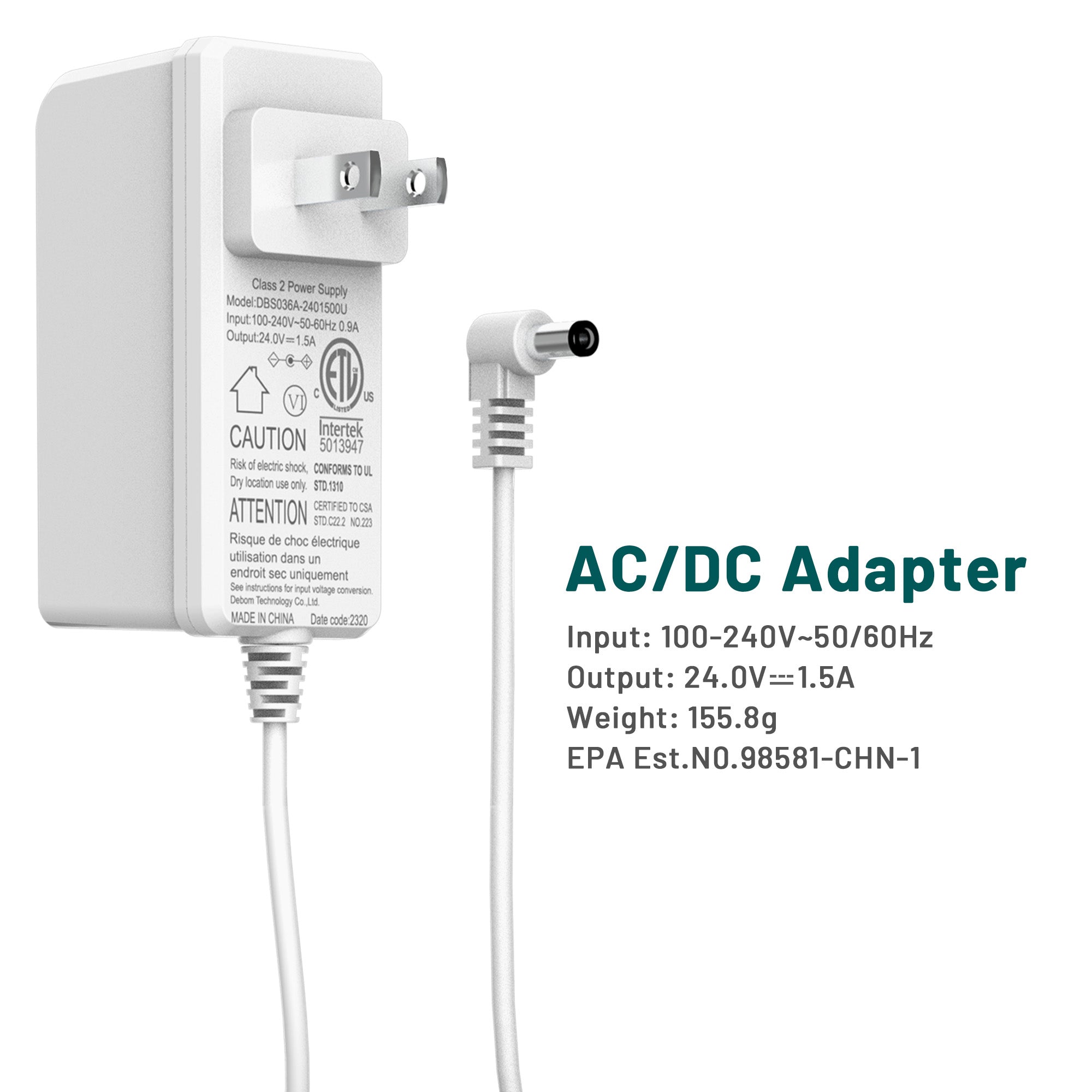 Air Purifier Power Adapter Charger Suitable for Jafända JF180/JF260 Replacement Charger 24V 1.5A(Size : White US/CA) - Jafanda