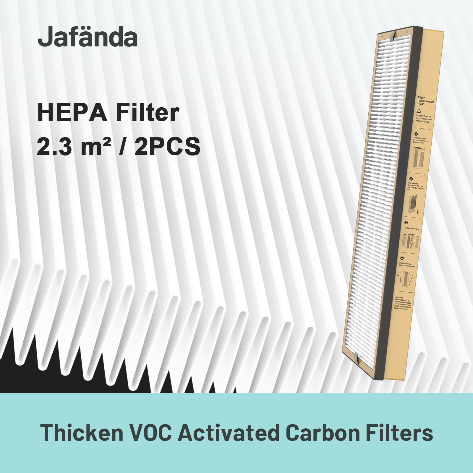 Jafända JF888 Air Purifier Replacement Filter (2 Pack) - VOC Filter, Activated Carbon, Removes Formaldehyde, VOCs, Smoke - Jafanda