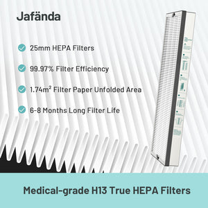 Jafända JF888 Air Purifier Replacement Filter (2 Pack) - H13 True HEPA Filter, Activated Carbon, Removes Pollen, Dust, Pet Dander, Odors, Smoke, and More - Jafanda