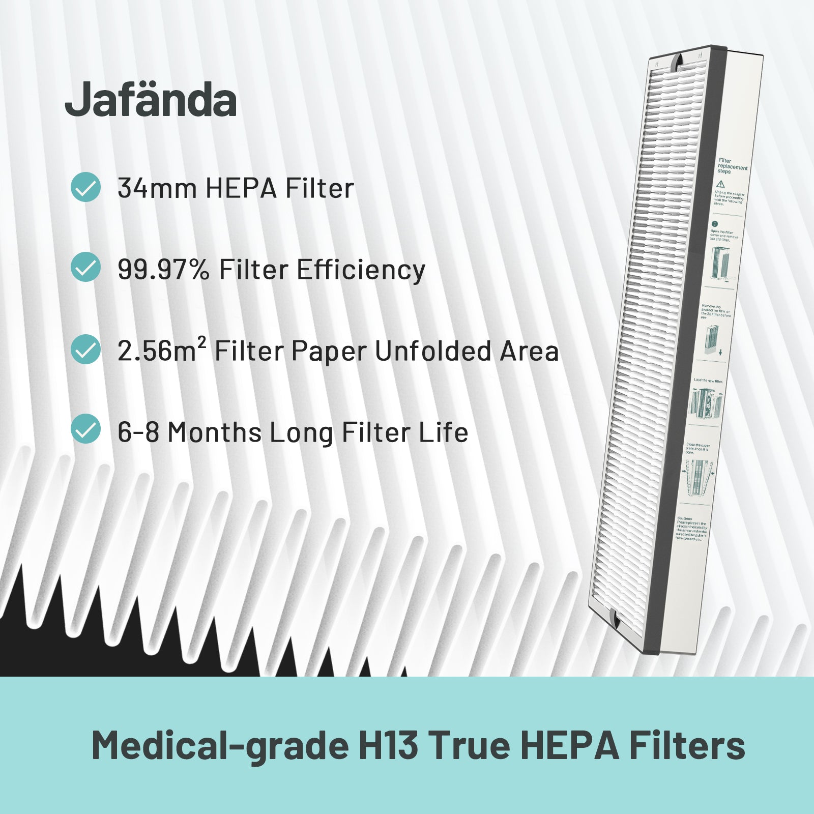 JF999 Air Purifier Filter Replacement - 2X H13 True HEPA Filters + 3.38 lb Activated Carbon - Removes 99.7% of Smoke, Dust, Pollen, and Odors - Jafanda