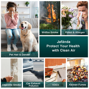 Jafända JF180 Air Purifiers for Home Bedroom, H13 HEPA & Activated Carbon Air Cleaner with Aromatherapy, Nightlight, and Bladeless Fan for Pets, Smokers, Allergies, Dust, Odor, and Pollen (780 sq. ft.) Grey - Jafanda