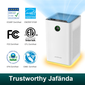 Jafanda Air Purifier for Large Rooms Up to 1190 sq ft, Dual HEPA & Carbon Filters, Air Cleaner Removes Allergens, Dust, Pollen, Smoke, Odors, Pet Dander - PM2.5 Monitor & Night Light - Jafanda